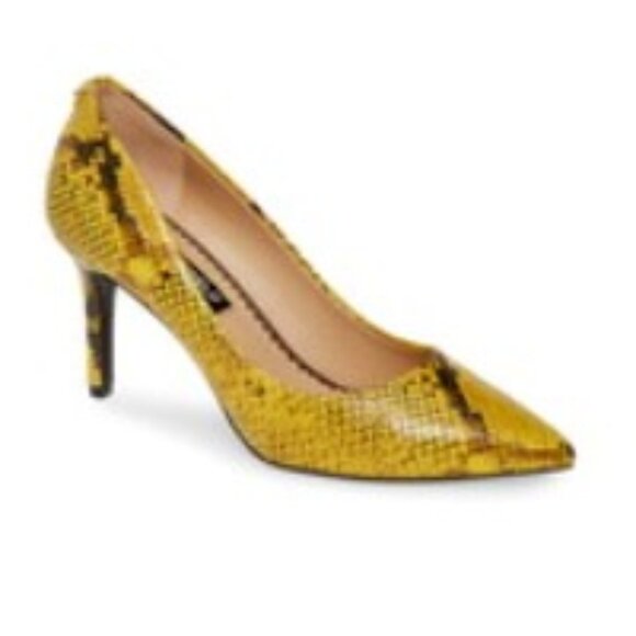 EUC KARL LAGERFELD Royale premium leather pumps in mustard / brown snake (6) - Picture 12 of 12